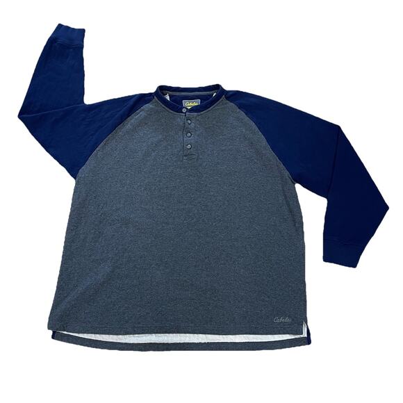 Cabelas Men’s Long Sleeve Cotton 2XL Henley Heavy Weight T-Shirt Blue/Gray - Picture 3 of 12